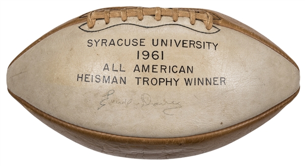 1961 Ernie Davis Single Signed All American Heisman Trophy Winner Presentation Football (JSA)